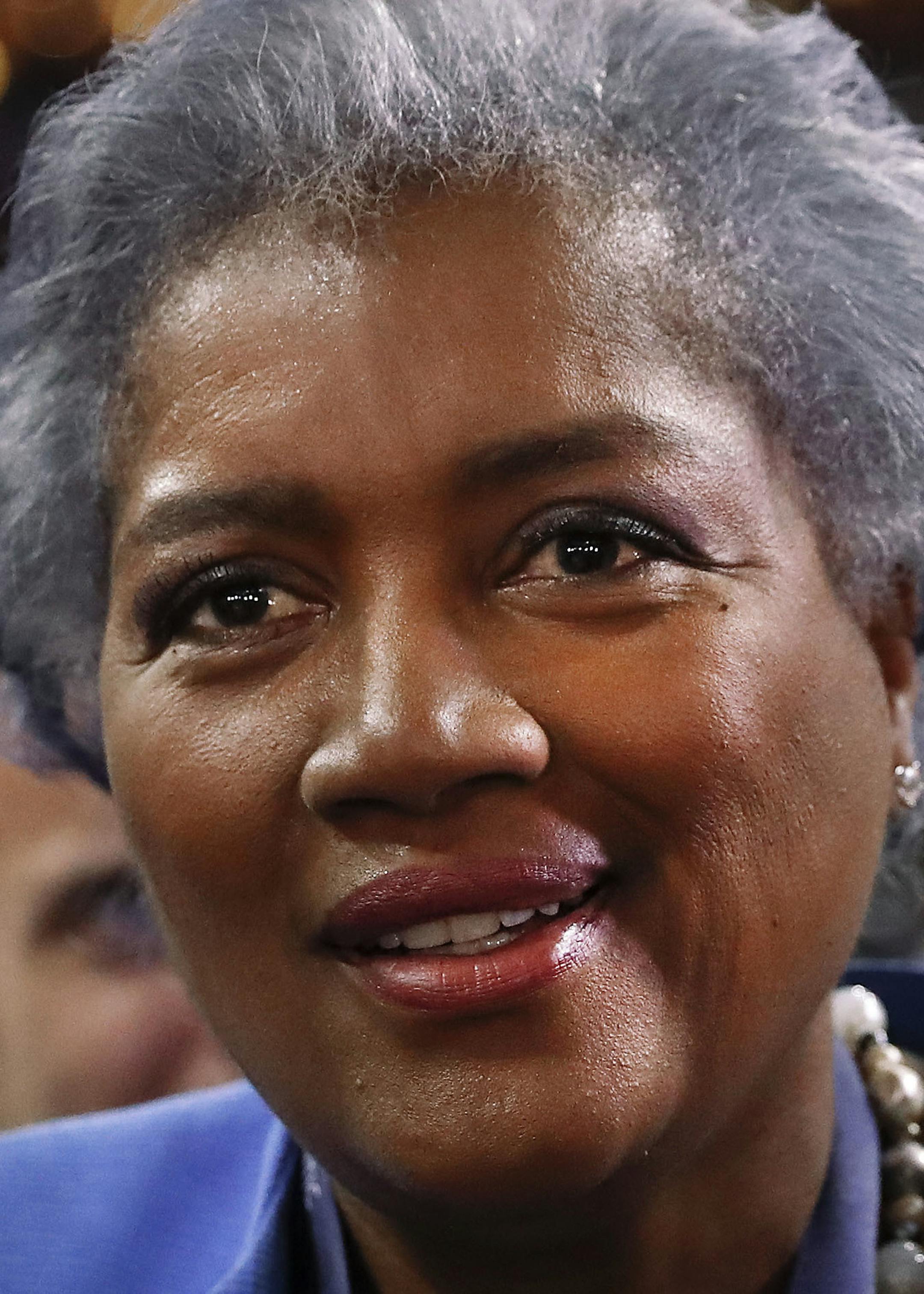 FILE - In this July 25, 2016 file photo, Donna Brazile, interim chair of the Democratic National Committee, appears on the floor of the Democratic National Convention in Philadelphia. CNN says it is "completely uncomfortable" to learn through WikiLeaks that Brazile had contacted the Clinton campaign ahead of time about a question that would be posed during a presidential primary town hall last March in Flint, Mich. CNN announced Monday, Oct. 31, that it had accepted Brazile's resignation as a co