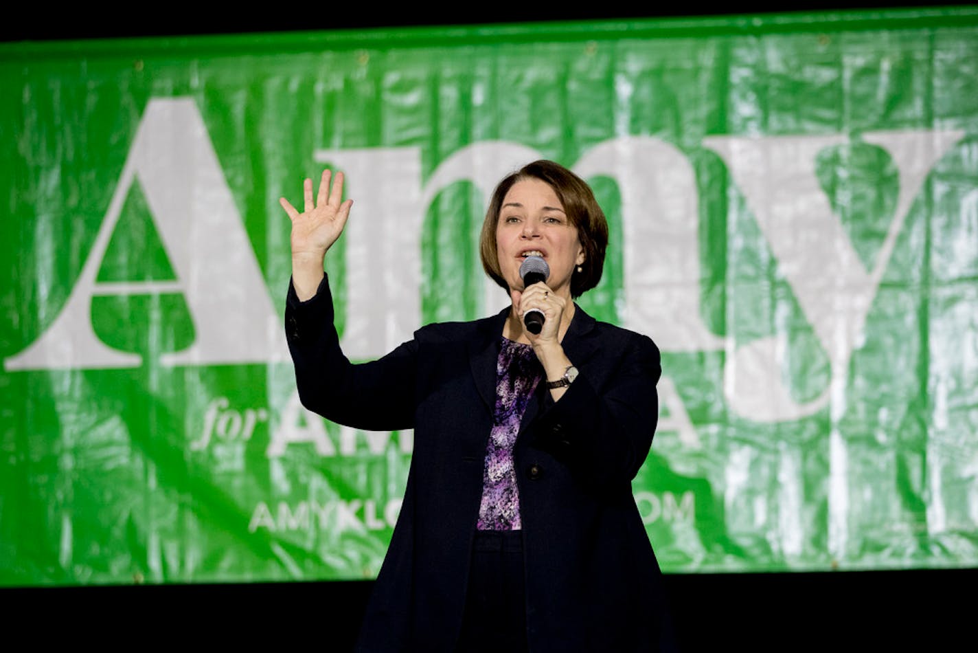 Democratic presidential candidate Sen. Amy Klobuchar, D-Minn., speaks at a rally at the State Theatre, Friday, Feb. 28, 2020, in Falls Church, Va. (AP Photo/Andrew Harnik)