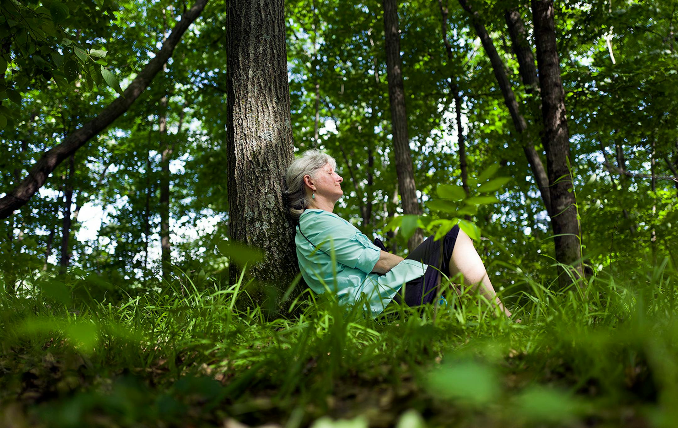 Christine Brandt, a certified forest therapy guide led a small group on walk of at William O'Brien State Park Sunday June 2, 2016 in Marine on St. Croix, MN.