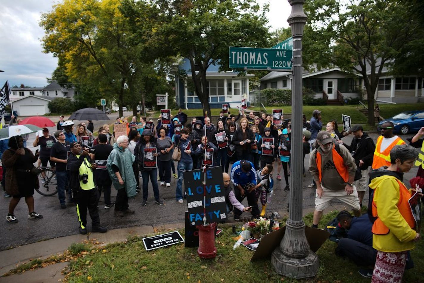 Protesters rallied Sunday, Sept. 22, at the site where Ronald Davis was fatally shot by a St. Paul officer at Thomas and Griggs.