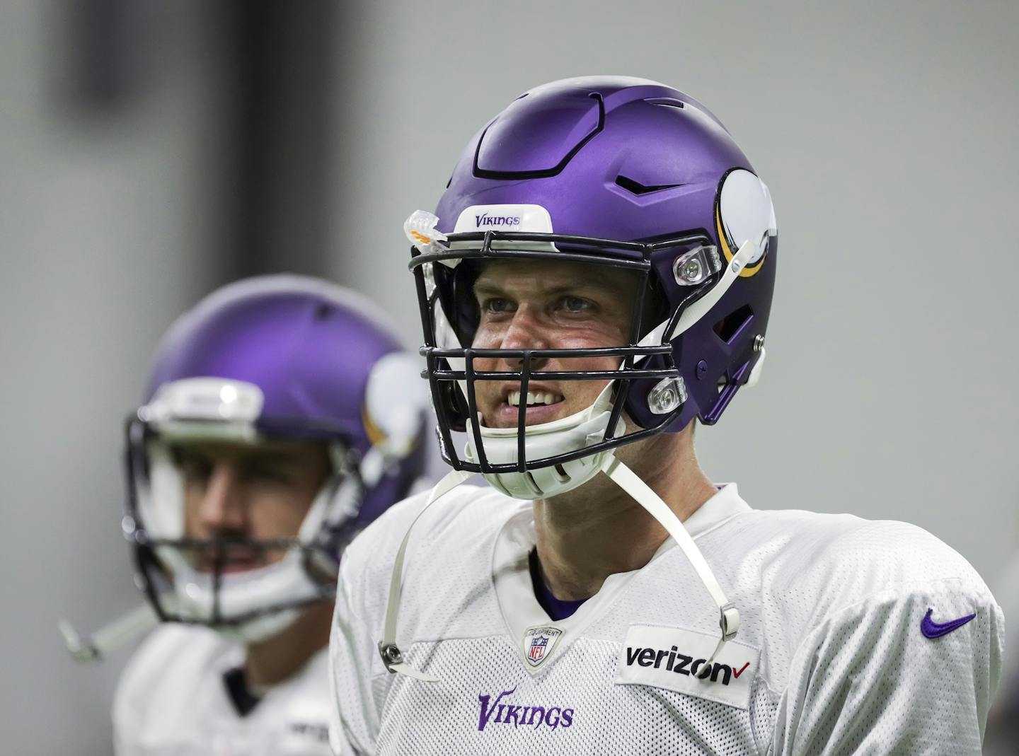 Vikings long snapper Kevin McDermott (right) and new kicker Dan Bailey are getting acclimated with one another.