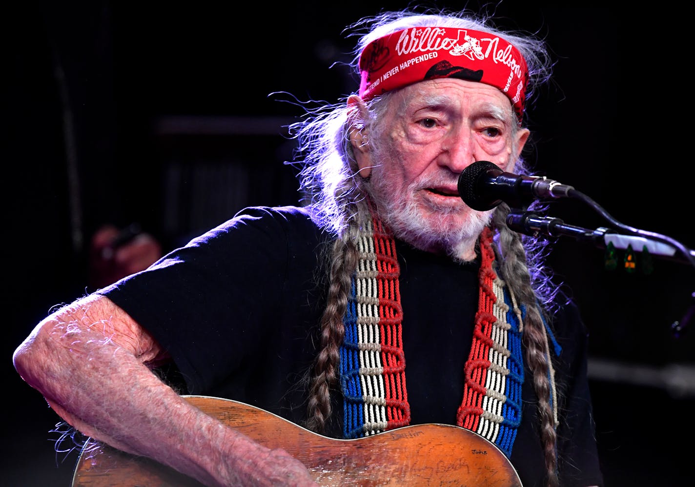 Country music legend Willie Nelson performs at the Outlaws &amp; Legends Music Fest in Abilene, Texas, on Saturday, April 1, 2023. Nelson, who will turn 90 this month, was the headlining act for the two-day festival, fulfilling a promise to come after having to forego an appearance at the 2020 festival due to the pandemic. (Ronald W. Erdrich/The Abilene Reporter-News via AP)