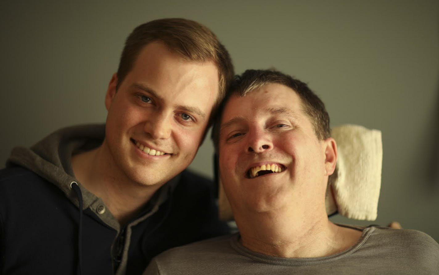 Collin Brown with is dad, Ken, at their family home in Champlin Tuesday afternoon. ] JEFF WHEELER &#xef; jeff.wheeler@startribune.com For the first time in recent history, the University of Minnesota will host a one-student graduation ceremony so that a dying dad can see his son graduate. A specially arranged early ceremony for Collin Brown will be held Monday at President Eric Kaler's home so that Ken Brown can attend. Brown, who has ALS, is not expected to live long enough to see the U's sched