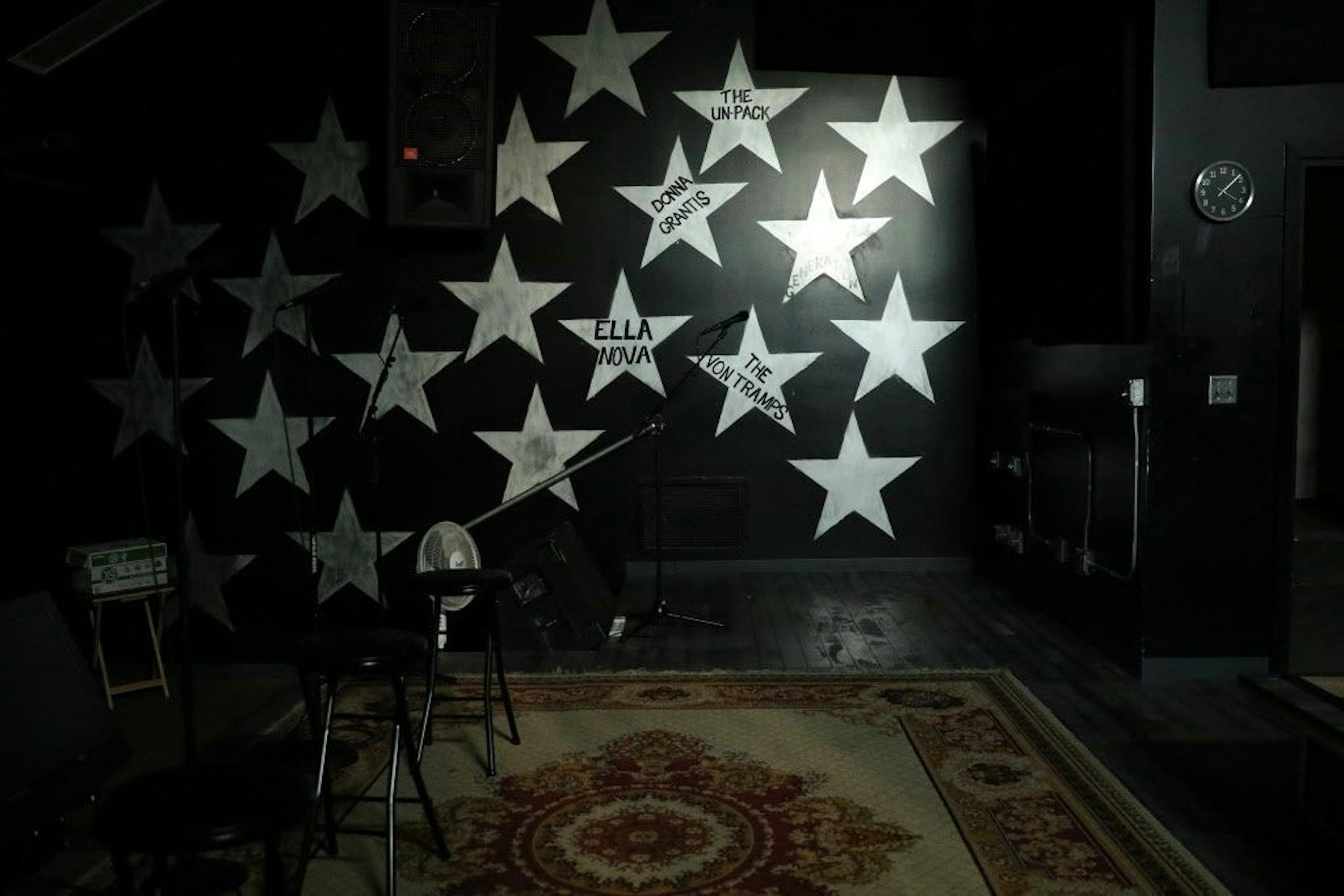 Stars adorned the wall in the rehearsal space in the former Flyte Tyme Studios.