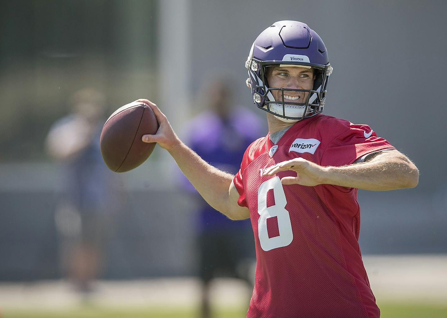 Vikings quarterback Kirk Cousins took to the field for practice at the TCO Performance Center, Tuesday, June 5, 2018 in Eagan, MN.