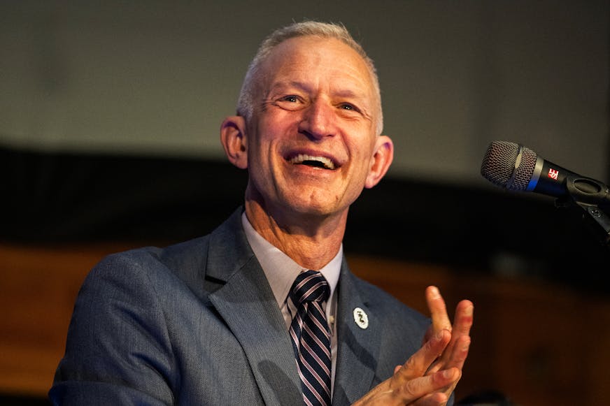 Duluth Mayoral candidate Roger Reinert thanks his supporters in his victory speech at his election party at Clyde in Duluth, Minn., on Tuesday, Nov. 7, 2023. ] RICHARD TSONG-TAATARII • richard.tsong-taatarii @startribune.com