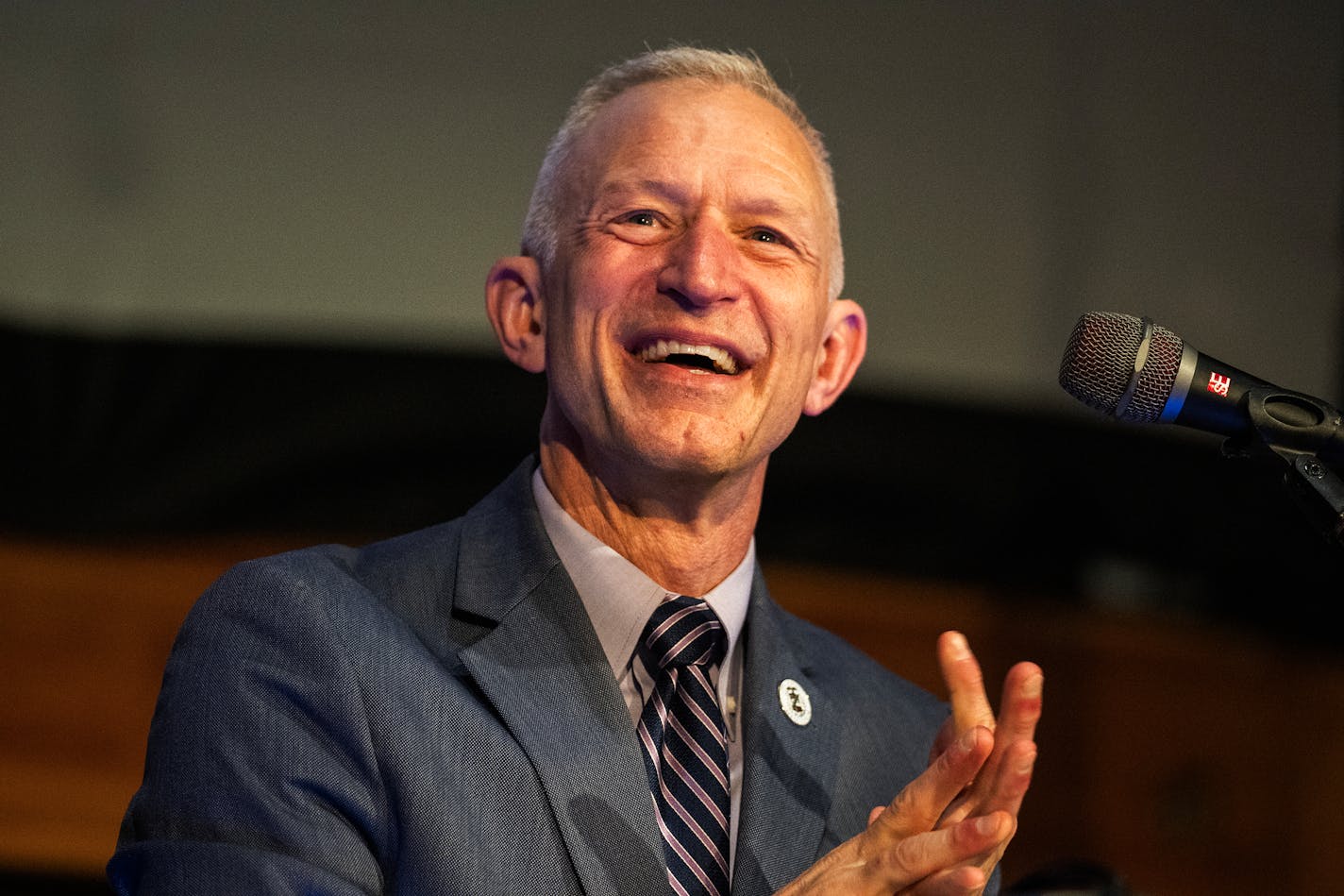 Duluth Mayoral candidate Roger Reinert thanks his supporters in his victory speech at his election party at Clyde in Duluth, Minn., on Tuesday, Nov. 7, 2023. ] RICHARD TSONG-TAATARII • richard.tsong-taatarii @startribune.com