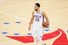 Philadelphia 76ers' Ben Simmons plays during Game 7 in a second-round NBA basketball playoff series against the Atlanta Hawks.