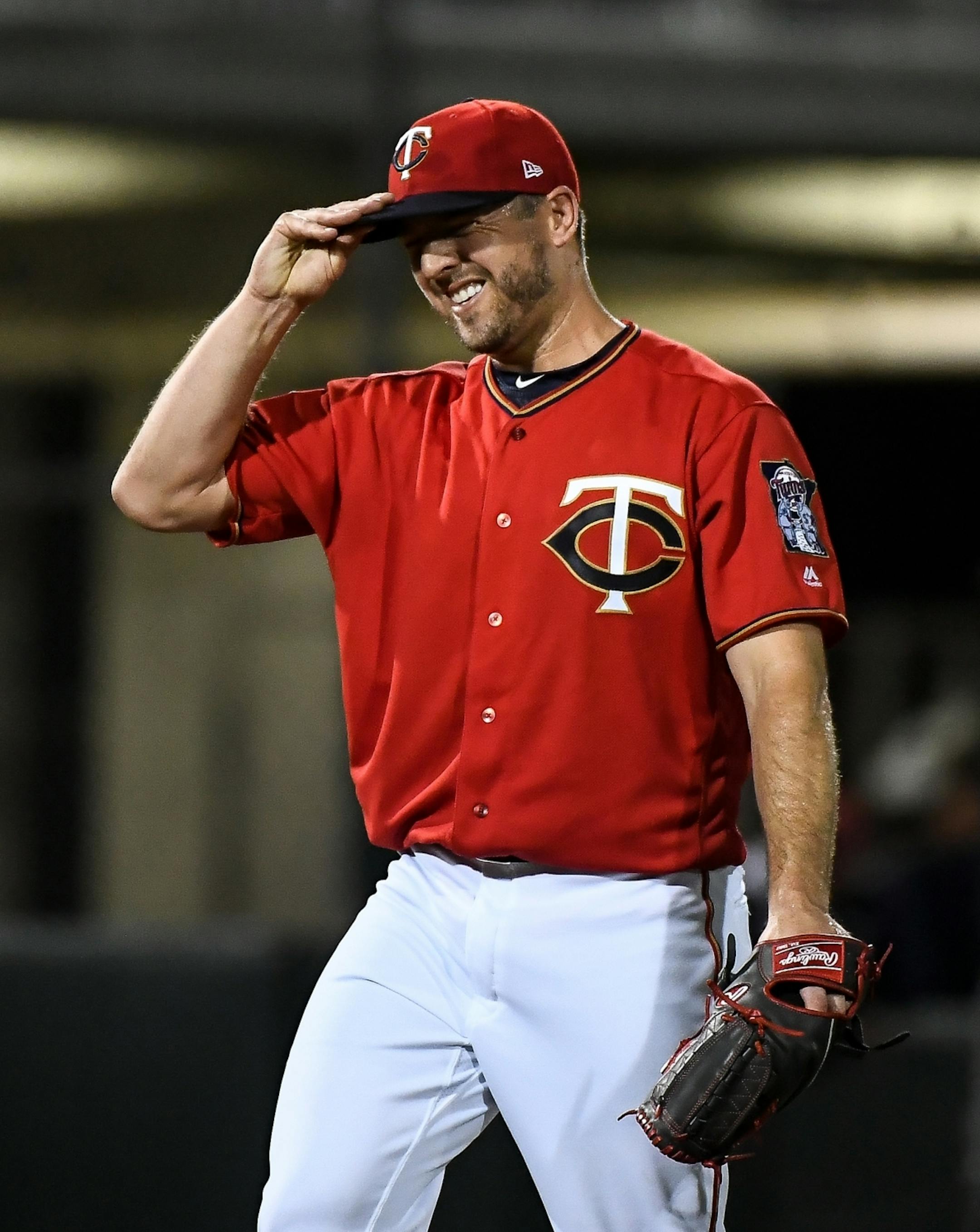 Minnesota Twins relief pitcher Brandon Kintzler (27) was frustrated after allowing a run by the Rays' Tim Beckham in the top of the third inning.