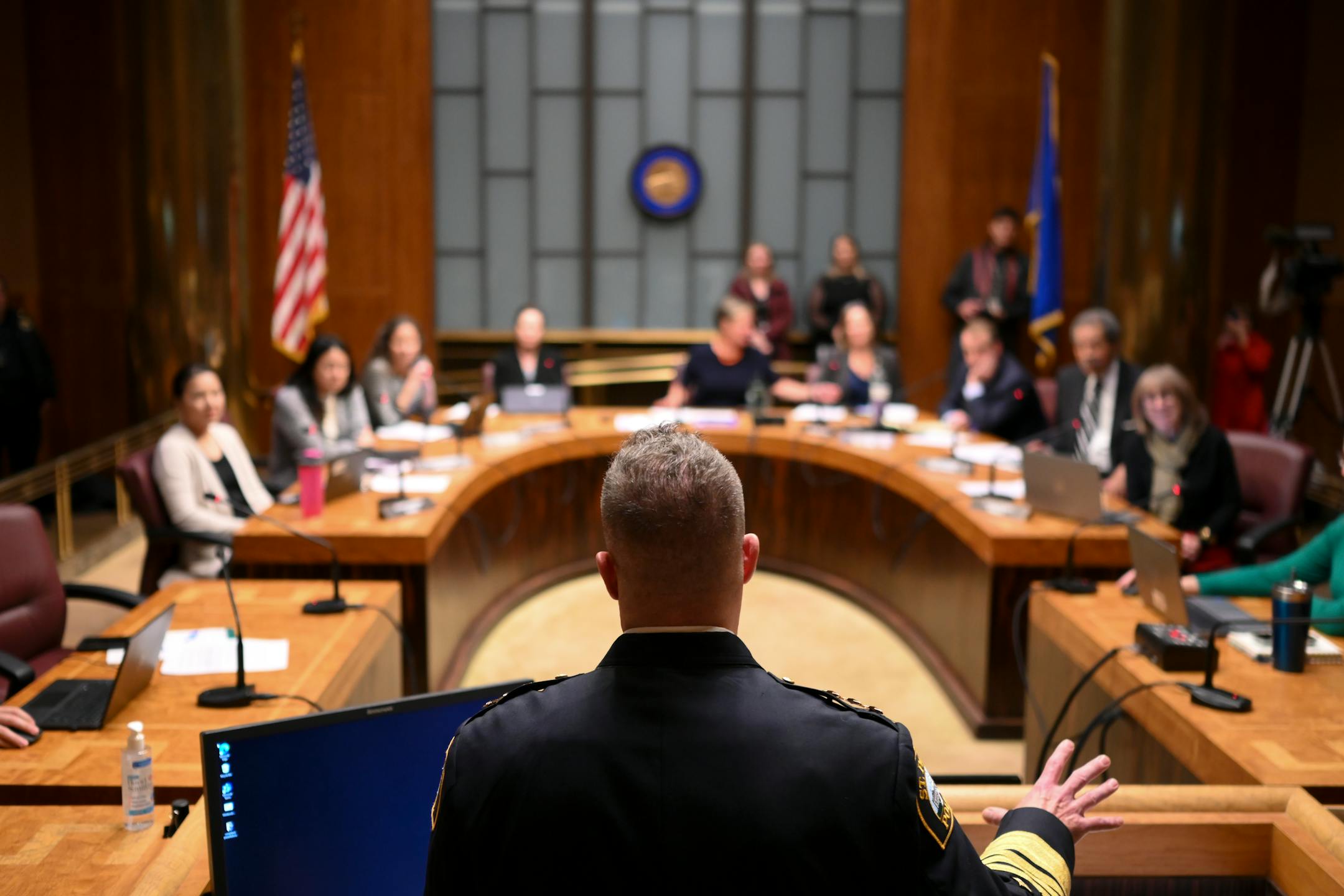 Newly sworn-in St. Paul Police Chief Axel Henry speaks to the city council after they unanimously voted to confirm Henry Wednesday, Nov. 16, 2022 at St. Paul City Hall in St. Paul, Minn..