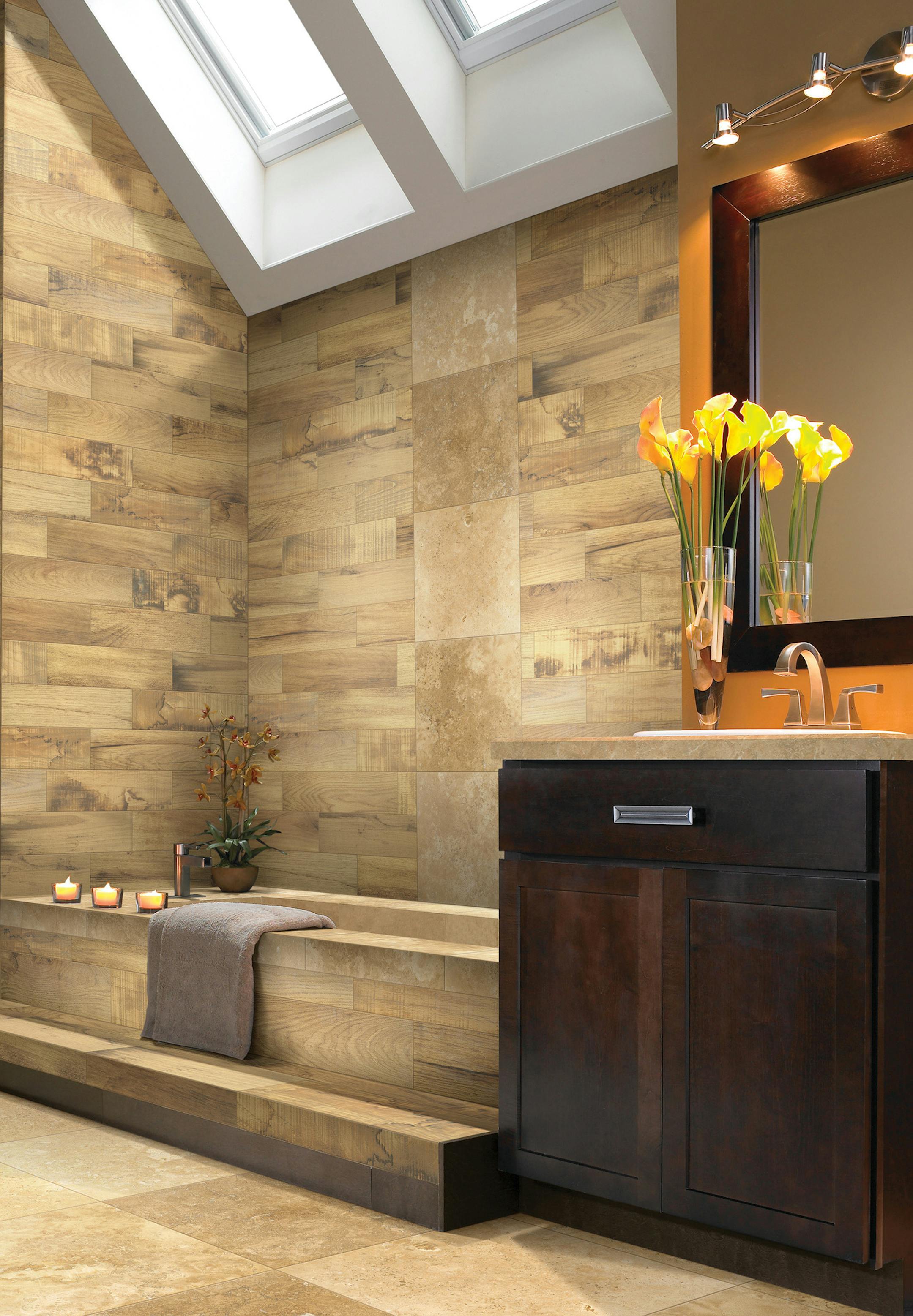 Skylights brighten a room, and porcelain tile covers all surfaces. (Shaw Floors) ORG XMIT: 1169666