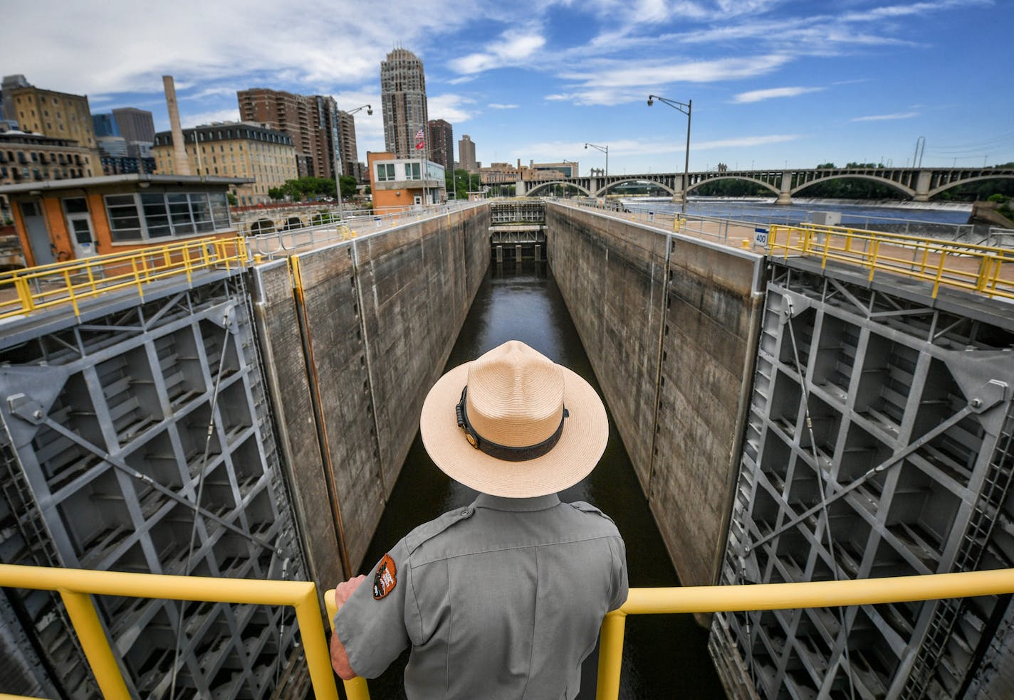 National Park Service Superintendent John Anfinson surveyed Lock & Dam No. 1. The agency is drawing up plans to provide more public access and restore the waterfront above and below St. Anthony Falls.