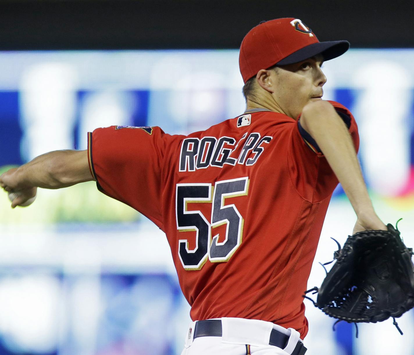 Minnesota Twins pitcher Taylor Rogers throws against the New York Yankees in the fifth inning of a baseball game Friday, June 17, 2016, in Minneapolis. The Yankees won 8-2. (AP Photo/Jim Mone) ORG XMIT: MIN2016062623135396