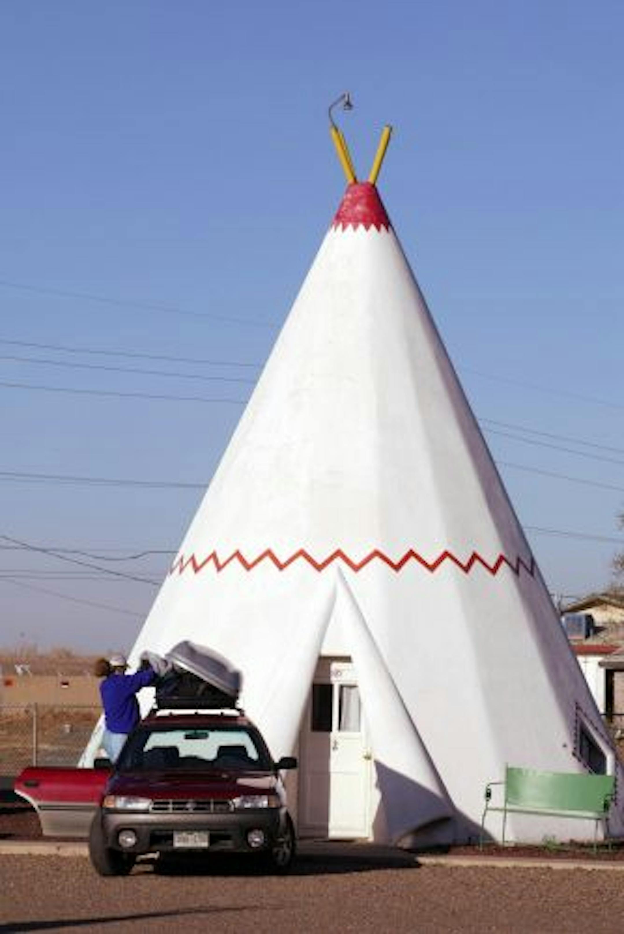 The WigWam Motel in Holbrook, Arizona, is one of the last remaining and best preserved of the famous motel chain. The sign out front says "Stay in a WigWam."