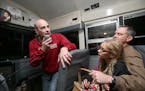 Greg Tikalsky, the son of longtime New Prague Schools bus driver Joseph Tikalsky, spoke to high-schoolers who were getting on the bus, Friday, October