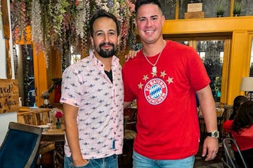 Lin-Manuel Miranda and Jose Miranda dined with family after Tuesday night’s game was called off by rain.