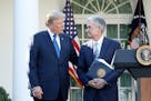 U.S. President Donald Trump, left, speaks as he announces his nominee for the chairman of the Federal Reserve, Jerome Powell, on Thursday, Nov. 2, 201