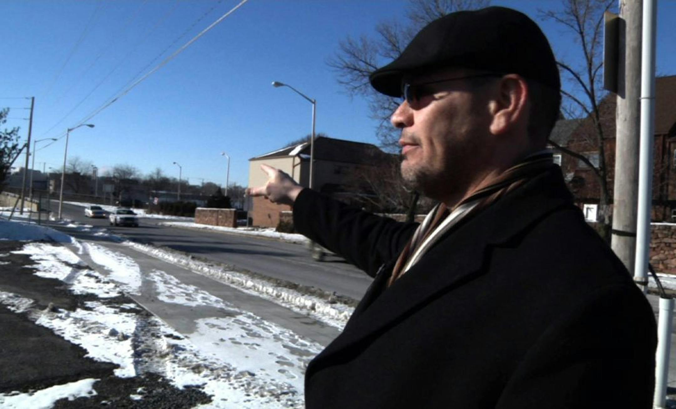 In this image from a Jan. 29, 2014 video, Ricardo Nieves stands in a parking lot where he says he was stopped while driving during the National Roadside Survey of Alcohol and Drugged Driving on Dec. 13, 2013 in Reading, Pa.