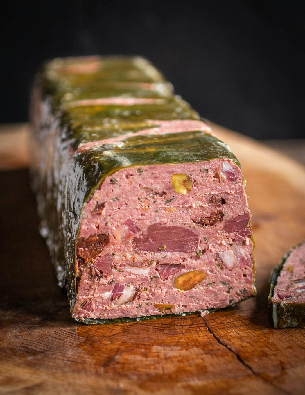 Another of Alan Bergo’s roadkill creations: a terrine incorporating venison organ meats and pigeon breasts. 