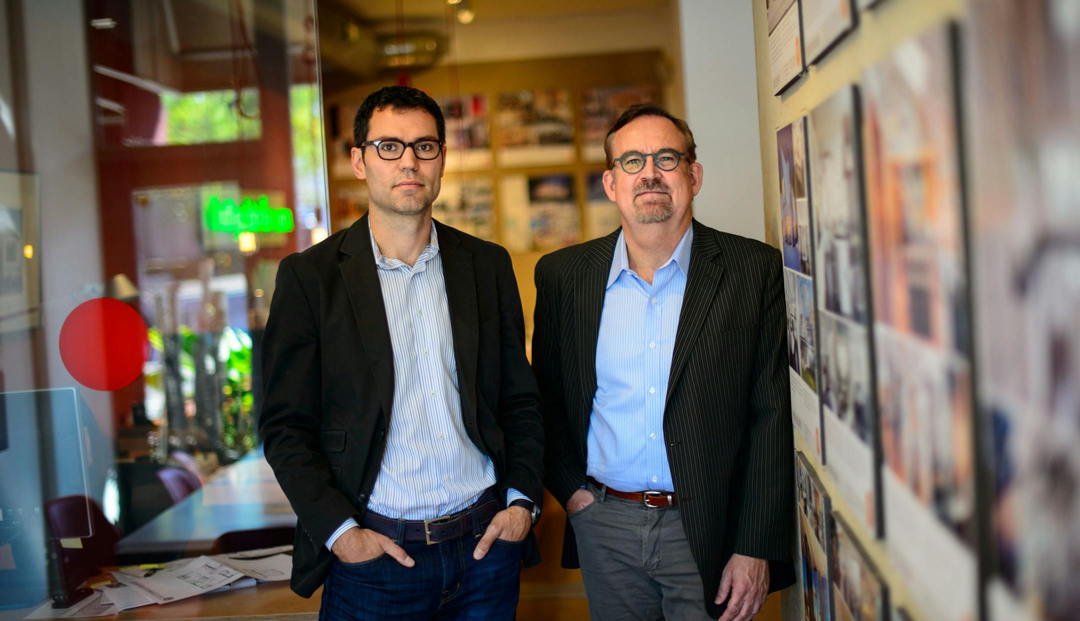 Gabriel Keller and Lars Peterssen, owners of architect firm Peterssen/Keller have been buying insurance for their workers but face a 22 percent increase. They're hoping their options will be better on the MNsure exchange but are approaching the process with a bit of trepidation. Wednesday, Sept. 25 at Northrop Plaza ] GLEN STUBBE * gstubbe@startribune.com