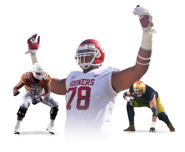 Here are three tackles who could be on the Vikings' radar at the NFL combine (from left): Texas' Connor Williams, Oklahoma's Orlando Brown Jr. and Not