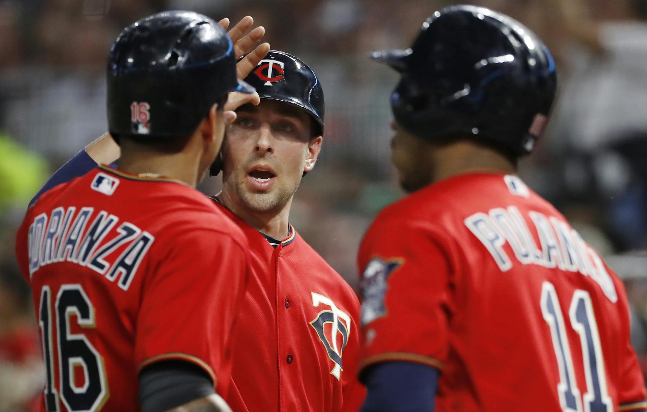 Ehire Adrianza(16) and Jason Castro(21) scored on a a Joe Mauer(7) single in the 2nd inning.]Twins face the Padres at Target Field on 9/12/17. Richard Tsong-Taatarii ï richard.tsong-taatarii@startribune.com