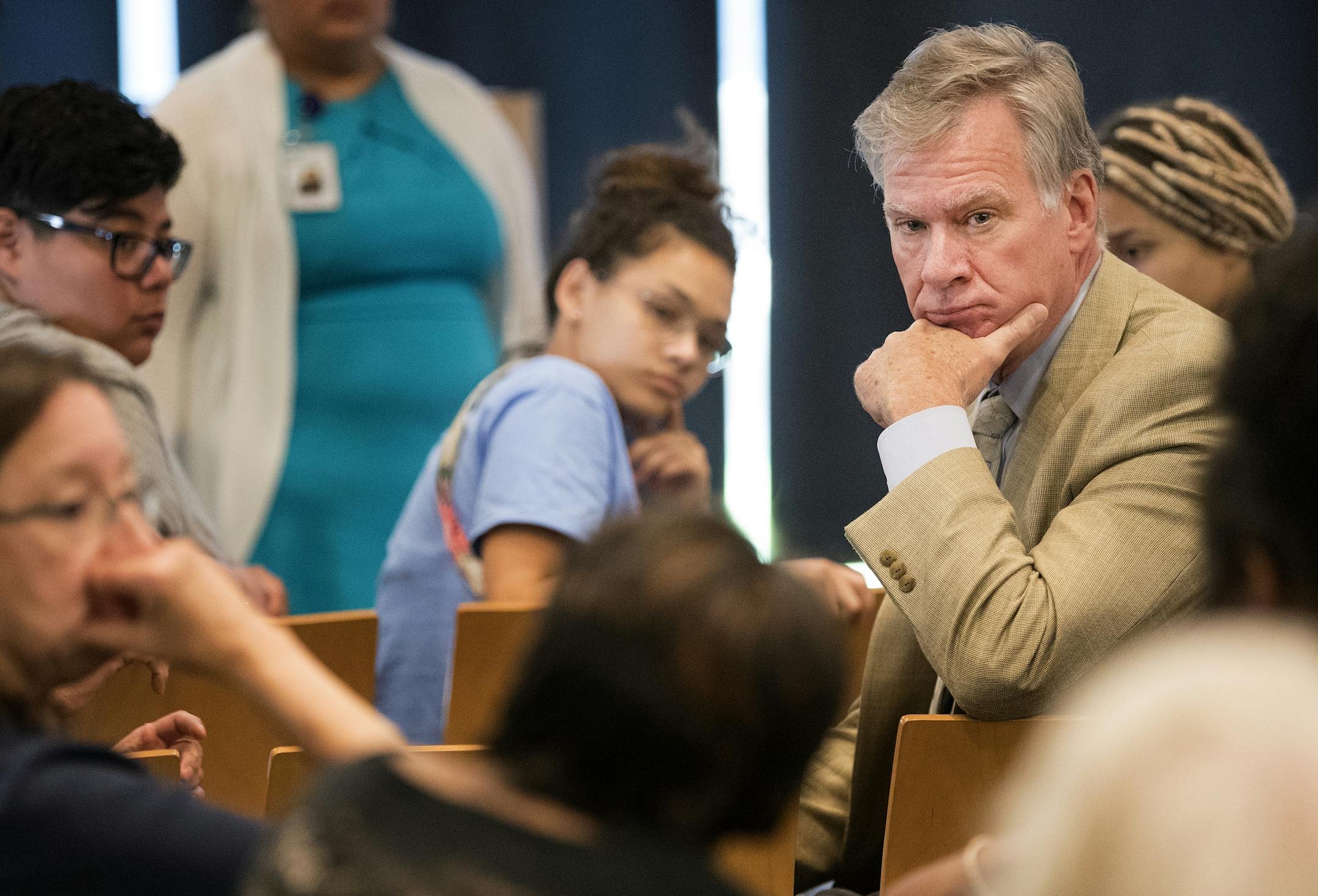 St. Paul mayor Chris Coleman listened during a community conversation at the Wilder Foundation.