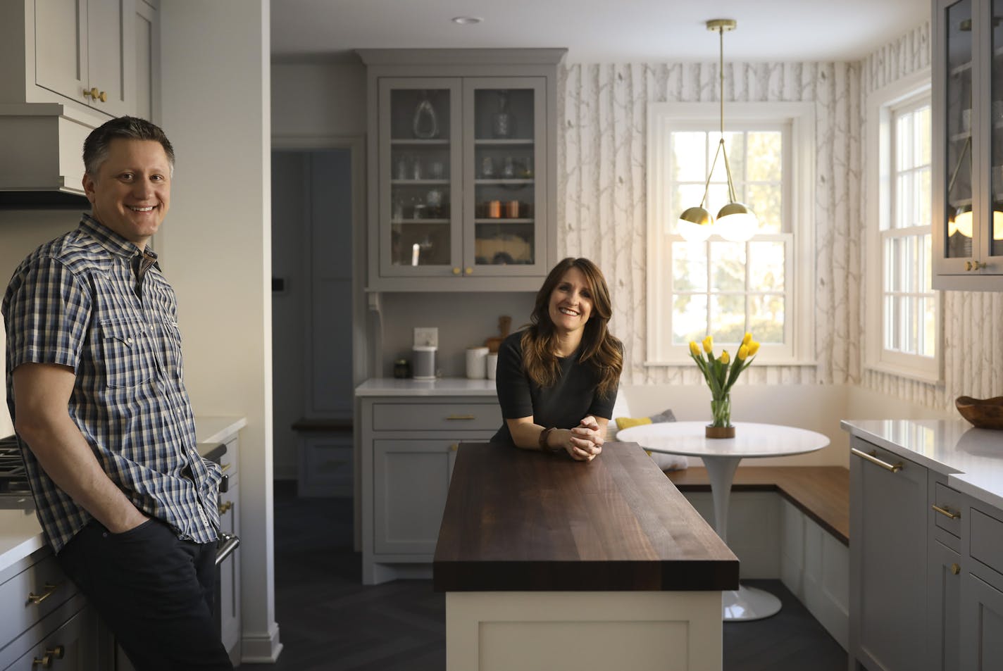 Shawn and Marlo Eilefson in the remodeled kitchen of their south Minneapolis home. ] JEFF WHEELER &#xef; jeff.wheeler@startribune.com Marlo & Shawn Eilefson remodeled their south Minneapolis Tudor extensively to make it more livable for their family. They were photographed Tuesday, February 27, 2018 in their home near Lake Nokomis.