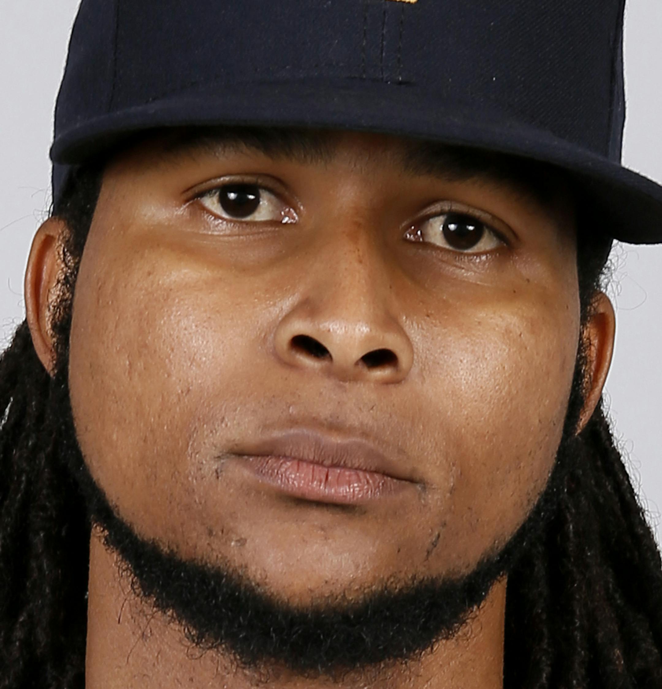 This is a 2015 photo of Ervin Santana of the Minnesota Twins baseball team. This image reflects the Twins active roster as of Tuesday March 3, 2015, when this image was taken. (AP Photo/Tony Gutierrez)