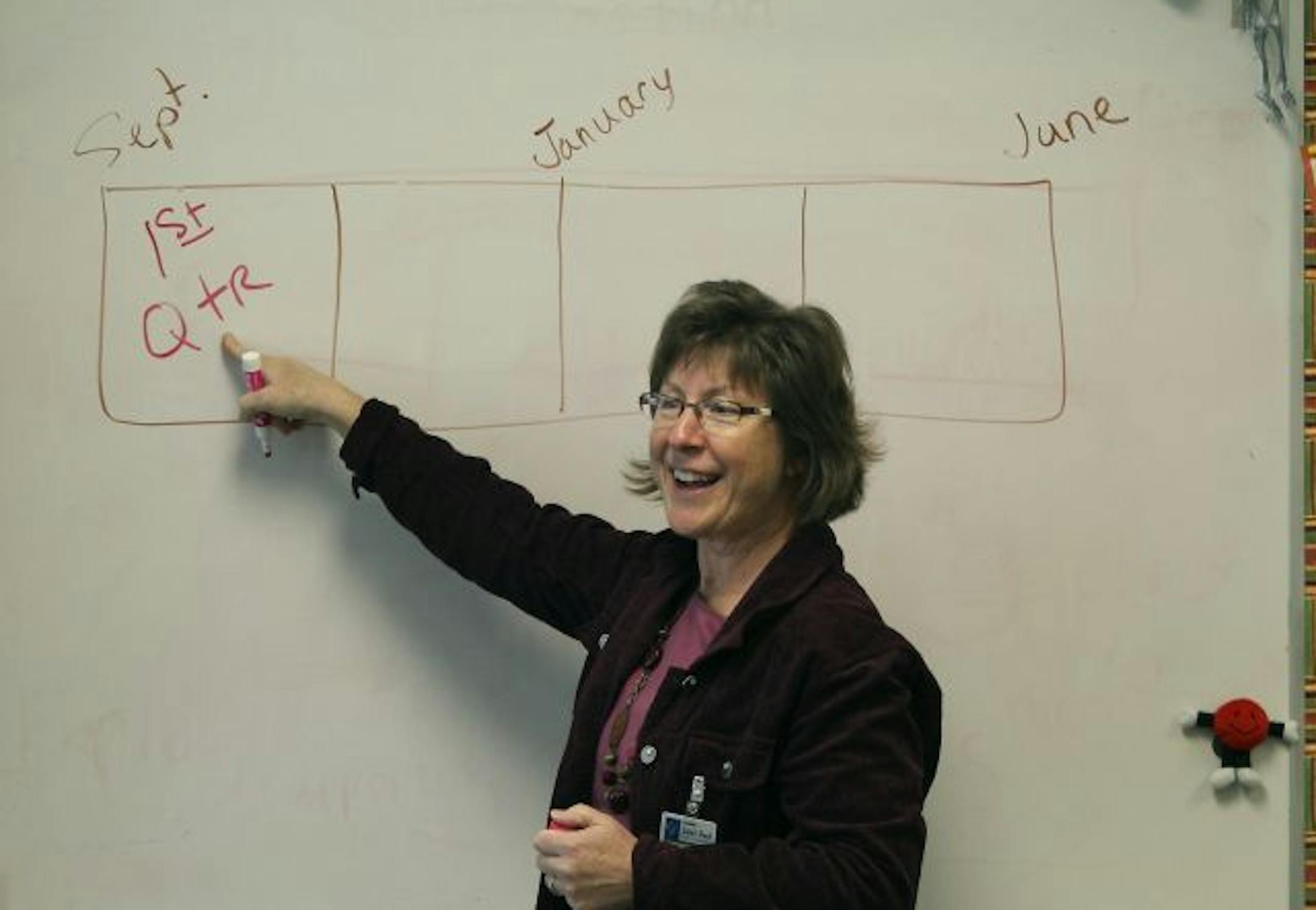 ELL teacher Joyce Pham explained school quarters in her class at Washington Technology Magnet School.