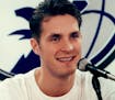 October 14, 1992: Timberwolves No. 1 draft pick Christian Laettner was introduced at a news conference after signing a $21.6 million dollar contract.