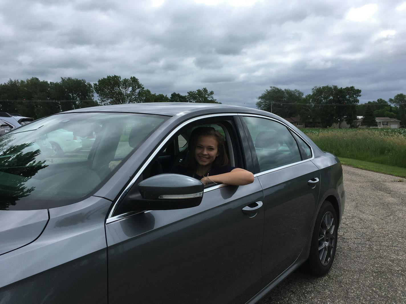 Jade Willaert, 16, traveled from Jordan to Glencoe, Minn., to take her driver's exam last July. The governor's stay-at-home order has put many in-person services on hold, including road tests required for new teen drivers.