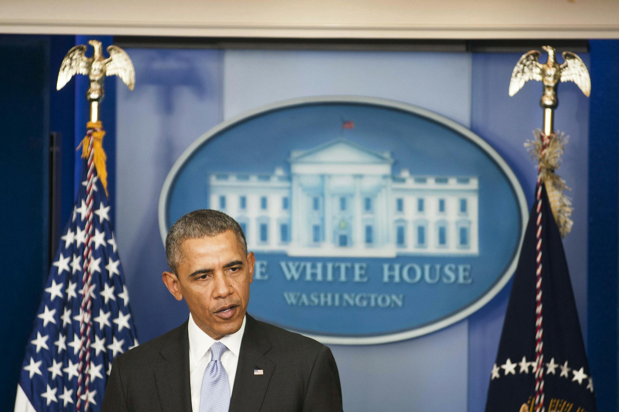 President Barack Obama gives a statement about the escalating situation in Ukraine, at the White House in Washington, Feb. 28, 2014. Obama warned Russia Friday that it should not intervene militarily in Ukraine, saying the U.S. will stand with the world to condemn a violation of Ukraine‚Äôs sovereignty. (Gabriella Demczuk/The New York Times) ORG XMIT: MIN2014030415215770