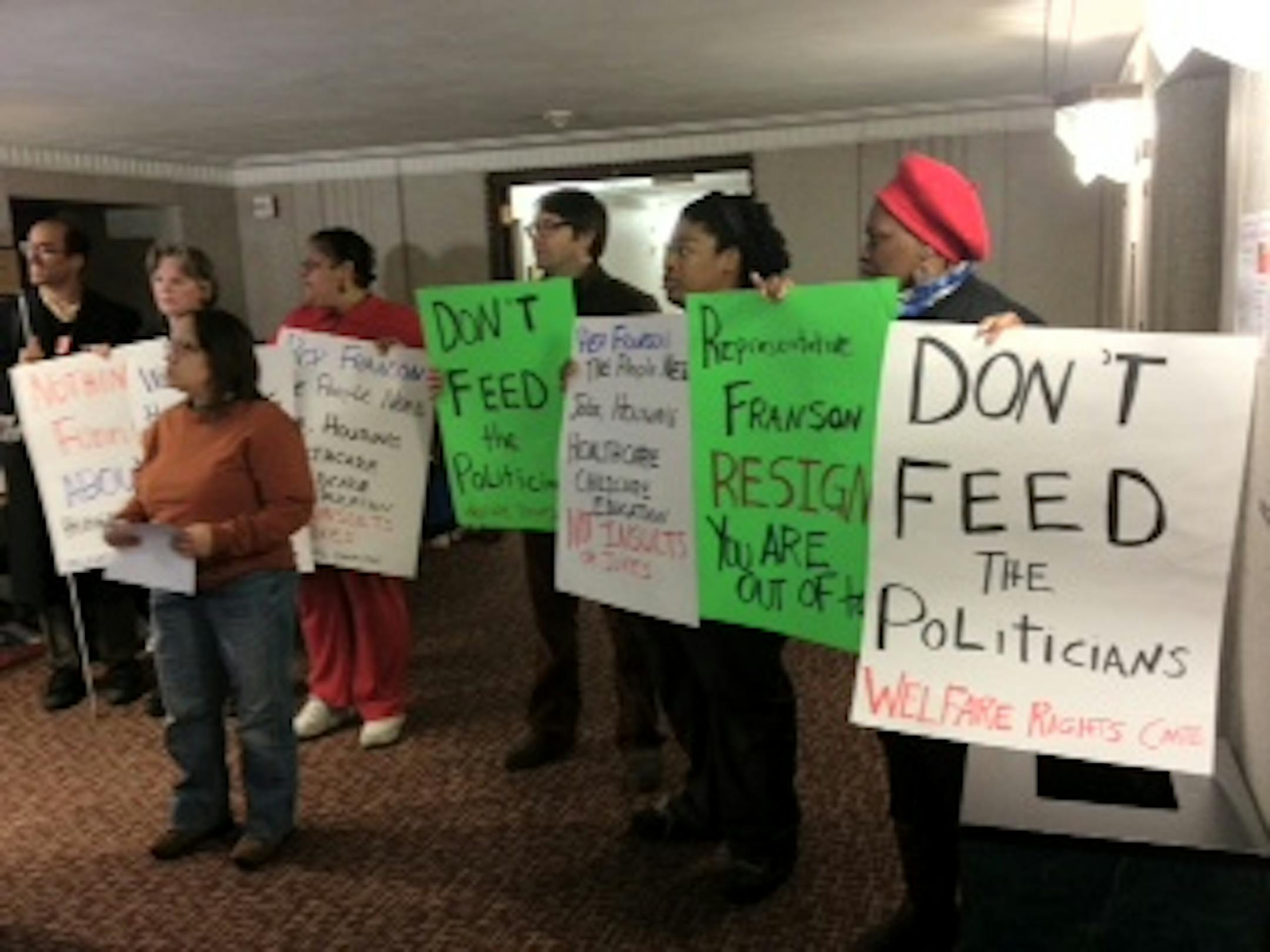 Protesters still upset over representative's food stamp remarks.
