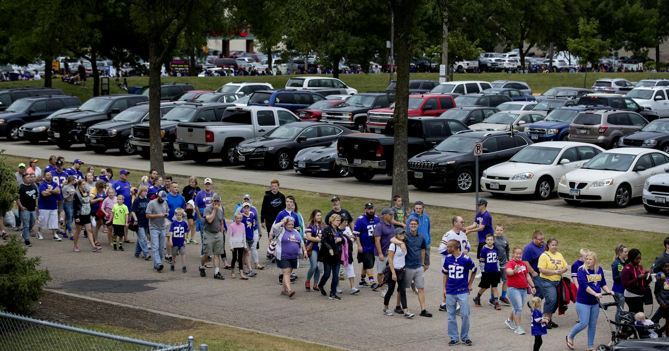 Minnesota Vikings fans walked into Blakeslee Stadium for Saturday night's scrimmage.