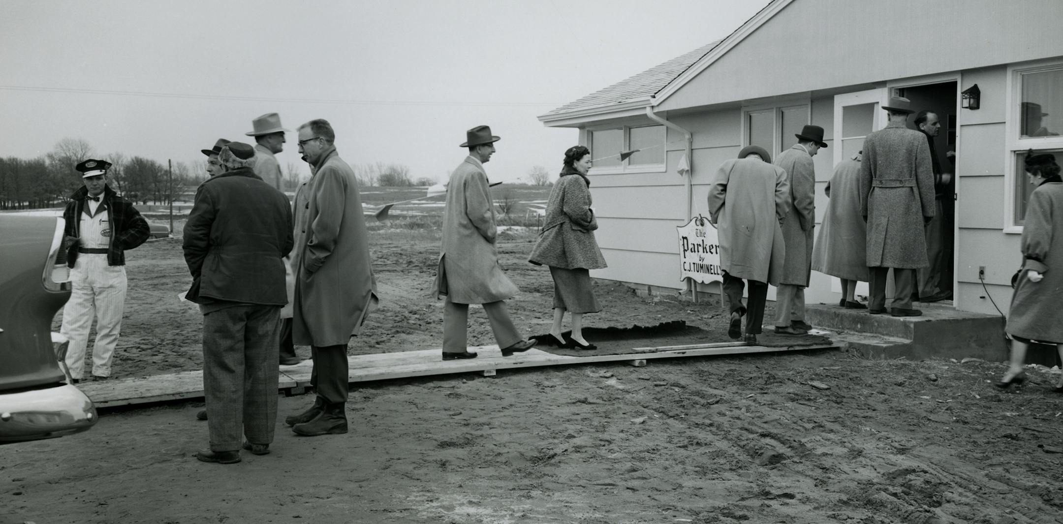 Model Home, Crystal, 1957 "Suburbia" exhibit. The return of servicemen after WWII helped fuel a housing shortage, which drove new developments. At the same time, new home-financing opportunities made the dream of suburban living come true for the middle class. Minnesota Historical Society Collections