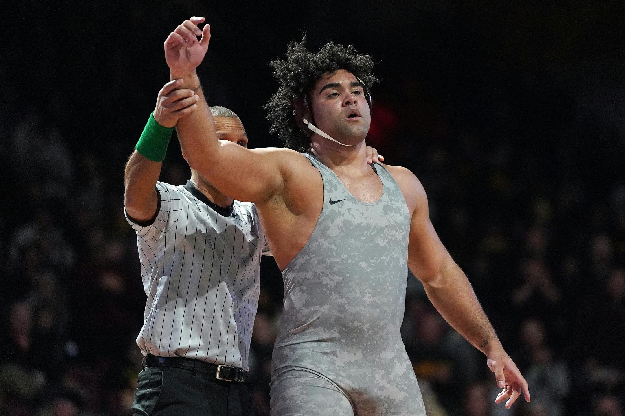 Gable Steveson, showing during a match last season vs. Wisconsin.