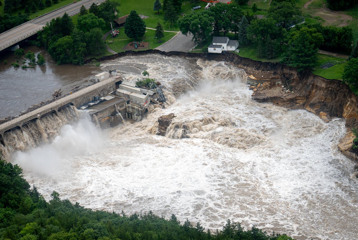 The overflowing Rapidan Dam in southern Minnesota Tuesday.