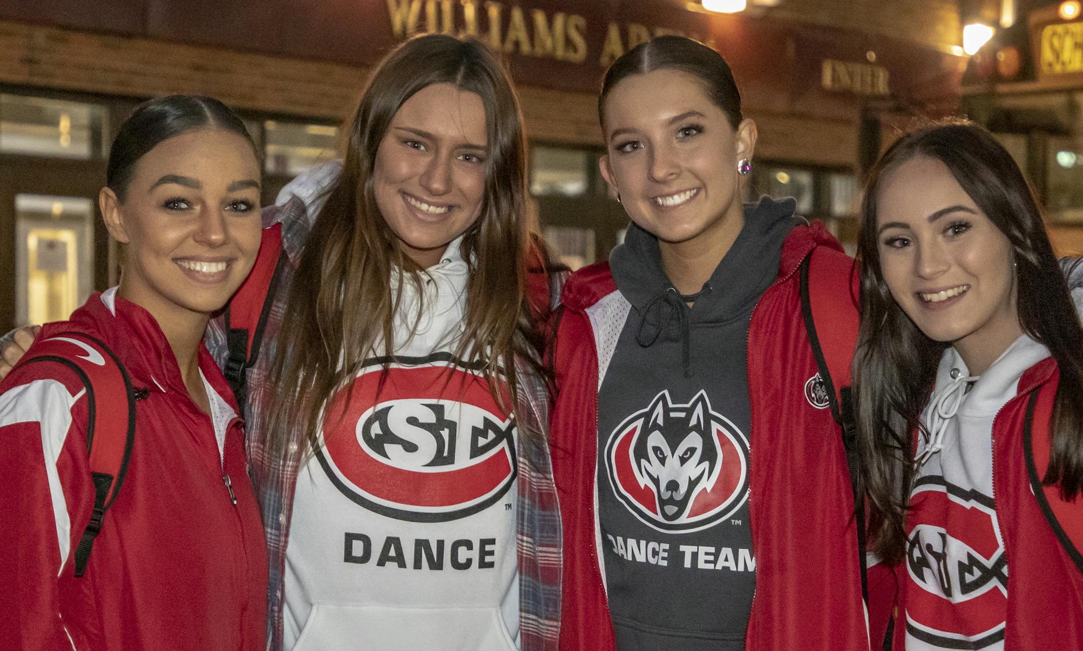 Maxie Colleen, Gabbie Nygren, Natalie Lamont, Olivia Maus at the 2020 Best of the Best dance show. [ Special to Star Tribune, photo by Matt Blewett, Matte B Photography, matt@mattebphoto.com, University of Minnesota Spirit Squad, University of Minnesota Dance Team, Williams Arena, SAXO 1010220593 FACE011920 Moxie Colleen, Gabbie Nygren, Natalie Lamont, Olivia Maus (SCSU)