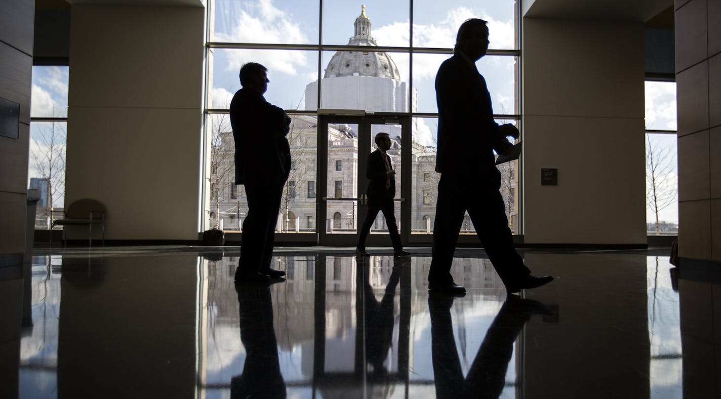 The State Capitol under renovation is seen from the new Senate office building on the first day of the 2016 legislative session. ] (Leila Navidi/Star Tribune) leila.navidi@startribune.com BACKGROUND INFORMATION: The State Senate meets on the first day of the 2016 Minnesota State Legislative session in St. Paul on Tuesday, March 8, 2016.