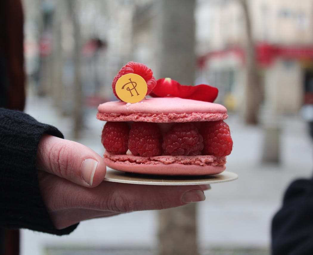 A pretty pink concoction made with raspberries and rose cream came from a shop by renowned pastry chef Pierre Hermé.
