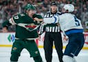 Marcus Foligno fought Jets defenseman Brenden Dillon during a Wild victory on Oct. 19 at Xcel Energy Center.