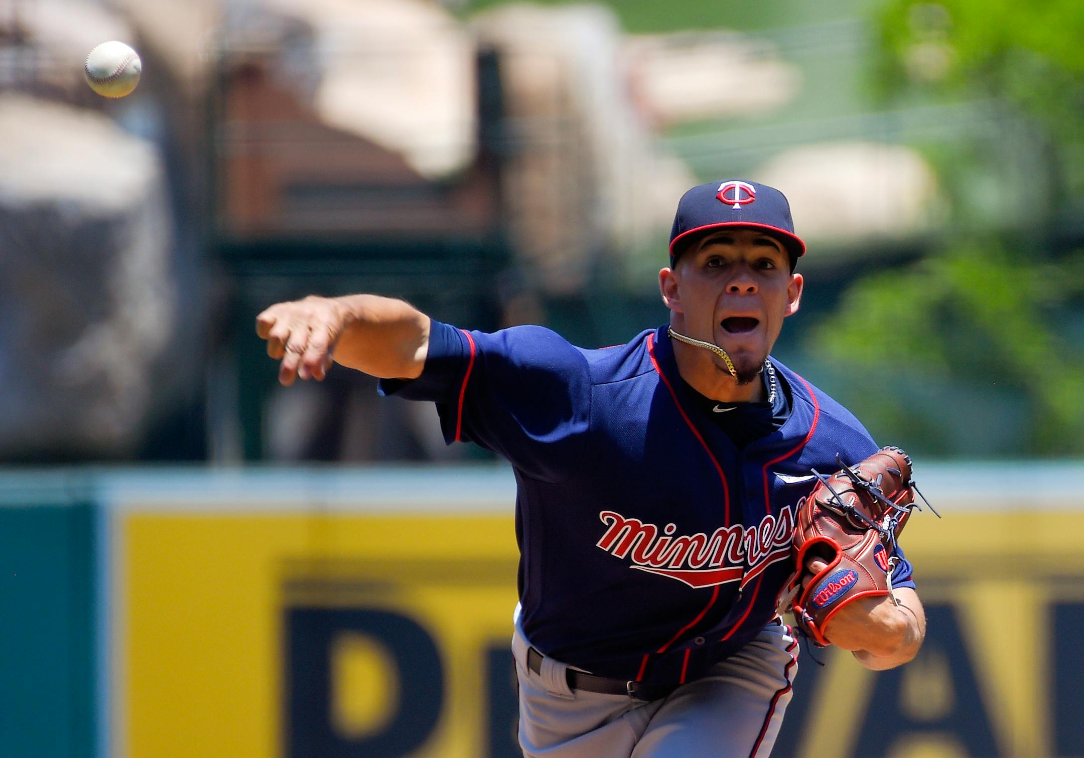 Twins starting pitcher Jose Berrios delivered a pitch during the first inning Sunday against the Angels in Anaheim, Calif.