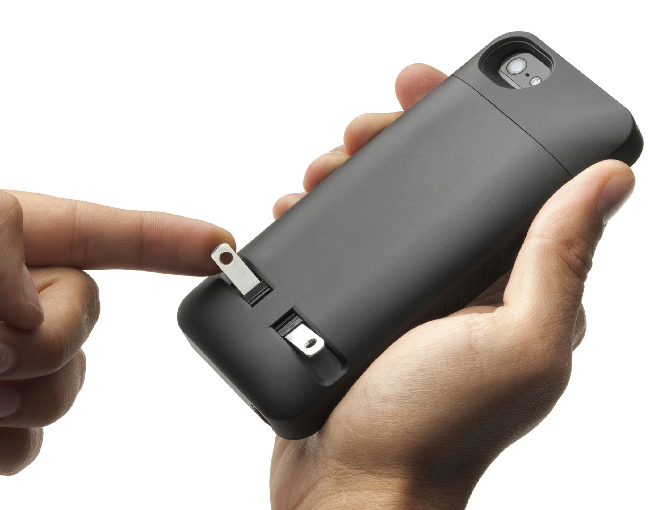 In an undated handout photo, the PocketPlug, a case for iPhones whose built-in wall plug bypasses the need for a charging cord. (Handout via The New York Times) -- NO SALES; FOR EDITORIAL USE ONLY WITH STORY SLUGGED CIR-GEEK-NOTES. ALL OTHER USE PROHIBITED. ORG XMIT: XNYT104