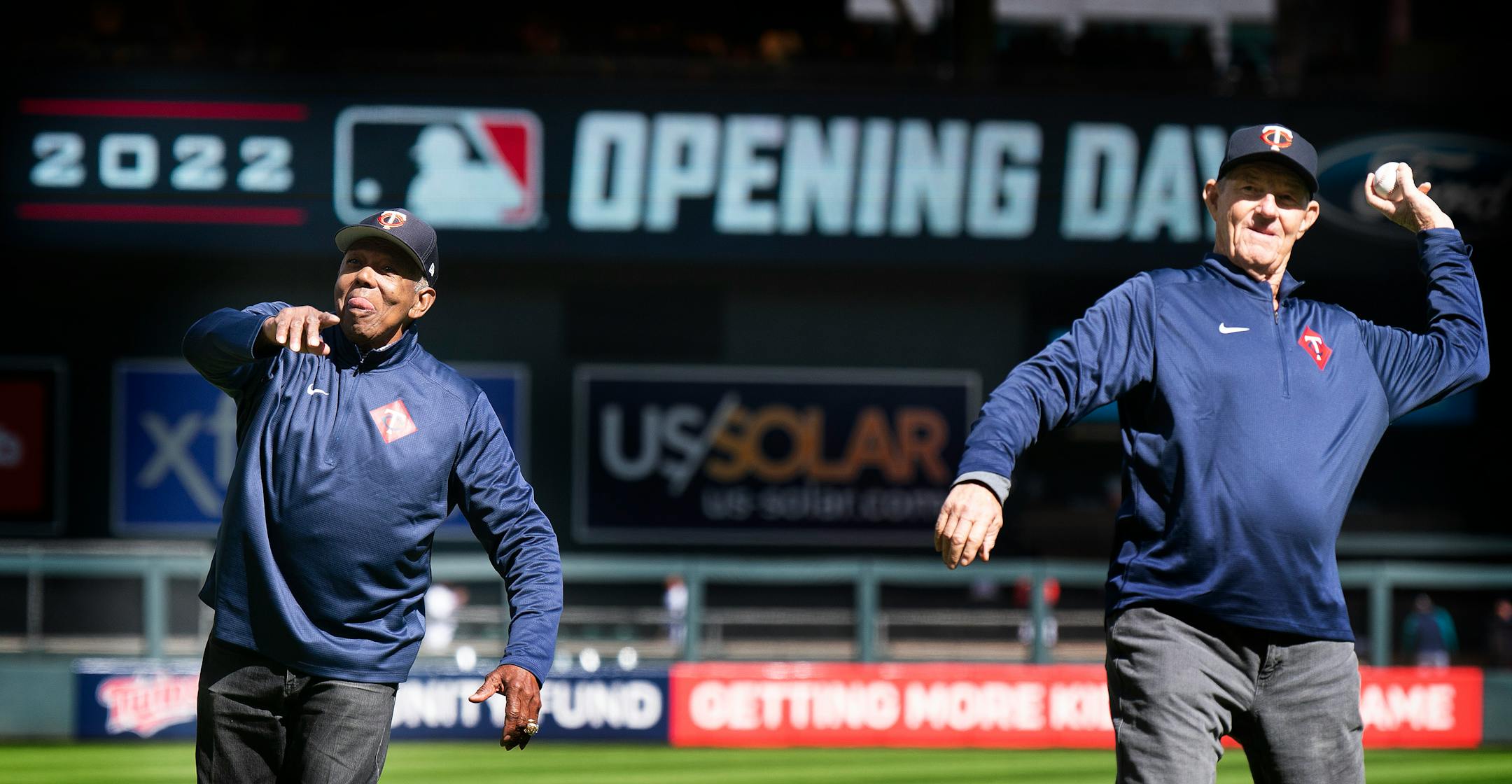Minnesota recent hall of fame inductees  Tony Oliva and Jim Kaat threw out the first pitch at Target Field during opening day events. Hill was murdered recently in Minneapolis, Minn., on Friday, April 8, 2022.