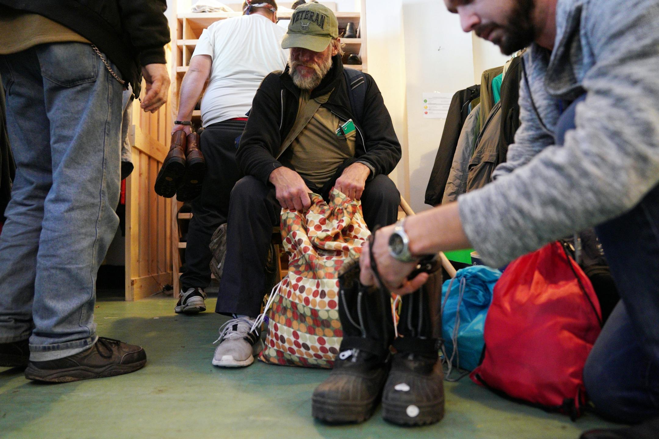 Navy Veteran James Demont got a pair of boots for the upcoming winter at Tom McKenna's organization Every Third Saturday.