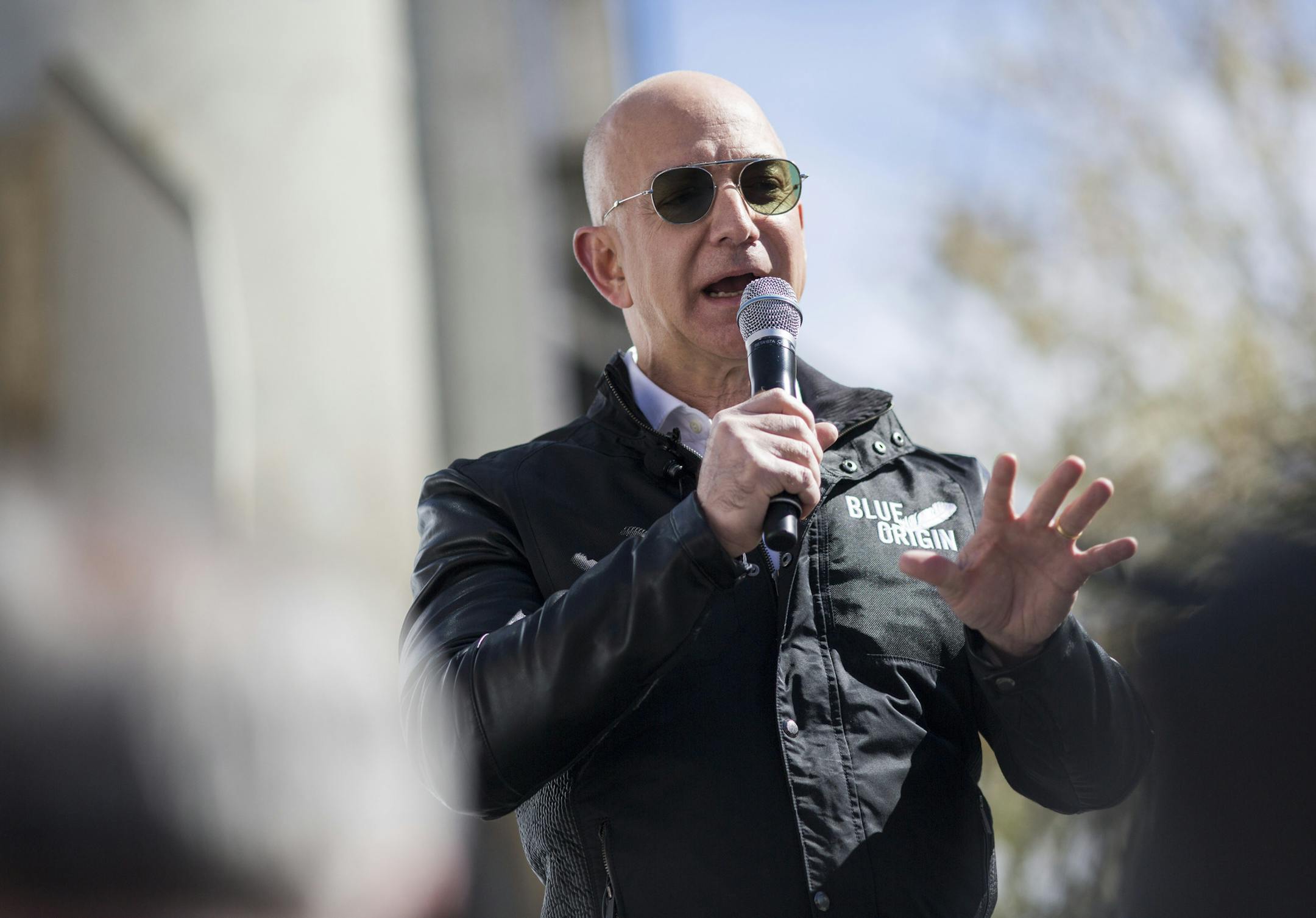FILE &#xf3; Jeff Bezos, the founder of Amazon, discusses his Blue Origin reusable rocket project in Colorado Springs, Colo., April 5, 2017. A bump in the price of Amazon shares in July of 2017 was enough to move Bezos above Bill Gates, the Microsoft co-founder, who has topped Forbes&#xed;s billionaires list 18 out of the last 23 years. (Nick Cote/The New York Times)