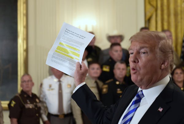 President Donald Trump responds to a reporters question during an event with sheriffs in the East Room of the White House in Washington, Wednesday, Se