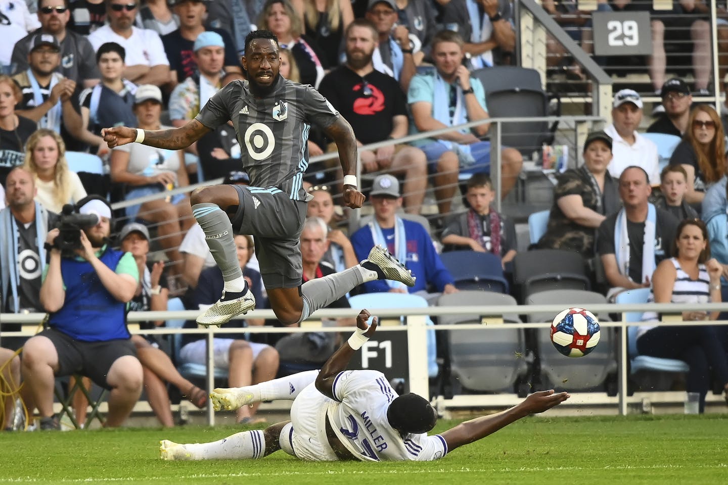 Orlando City defender Kamal Miller (27) stifled the offensive efforts of Minnesota United defender Romain Metanire (19) in the first half. ] Aaron Lavinsky &#x2022; aaron.lavinsky@startribune.com Minnesota United played Orlando City in an MLS soccer game on Saturday, Aug. 17, 2019 at Allianz Field in St. Paul, Minn.