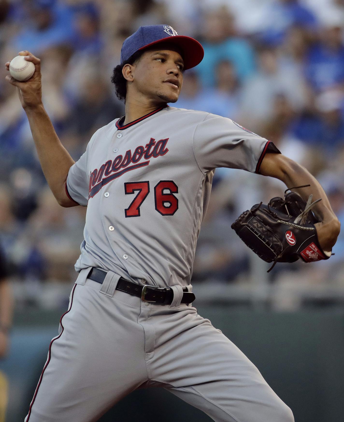 Minnesota Twins starting pitcher Felix Jorge throws during the first inning of the second baseball game of a doubleheader against the Kansas City Royals, Saturday, July 1, 2017, in Kansas City, Mo. (AP Photo/Charlie Riedel)